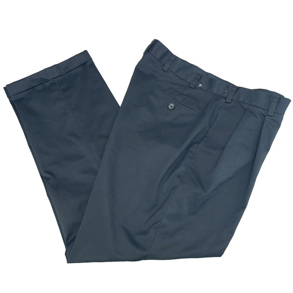 Jos A Bank Travelers Coll Fits Men 37 x 28.5 Black Chinos Pleated Cuffed Preppy - Picture 1 of 7